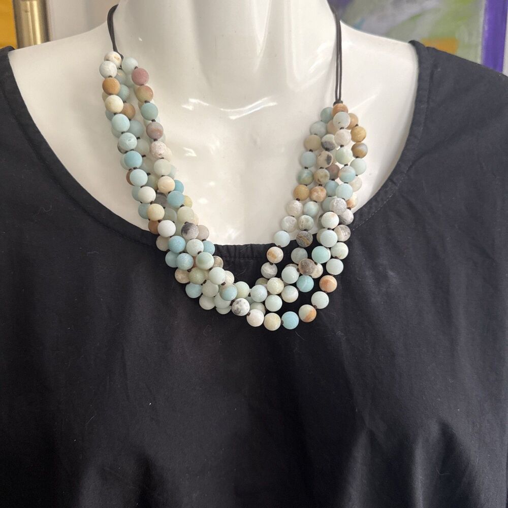20” Boho Raw Multicolor Multi strand Amazonite Round Individually Knotted Wow